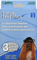 SHOE LACE ELASTIC 32" BLACK PR PK/3
