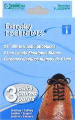 SHOE LACE ELASTIC 24" WHITE PR PK/3