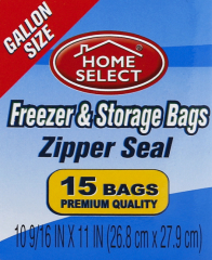 HOME SELECT FREEZER BAG RC GAL 15 CT CS/24   