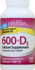 21ST CENTURY CALCIUM 600 MG + D TAB 400      