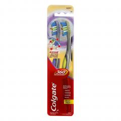COLGATE TOOTHBRUSH 360 4 ZONE SOFT 2PK       