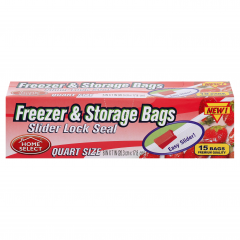 HOME SELECT SLIDER FREEZER BAG QT 15 CT CS/24