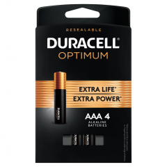 DURACELL BATTERY OPTIMUM SIZE AAA 4 PACK     
